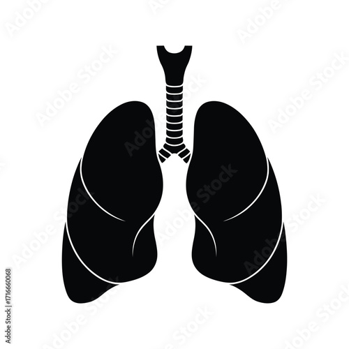 Black silhouette illustration of human lungs with trachea and bronchial tubes, representing respiratory anatomy for medical and educational use