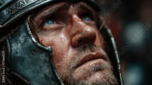 The centurion looks at Jesus — the Roman officer is shocked, realizing the truth of the son of God. Biblical scenes from the life of Jesus Christ.