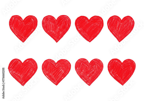 Eight vibrant red hearts arranged in two rows showcasing love and affection transparent background