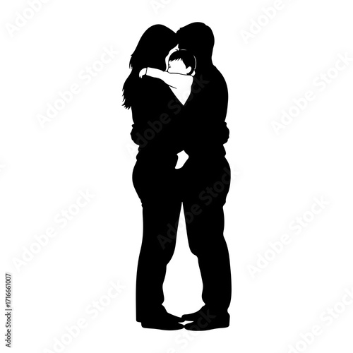 Family embrace silhouette parents child