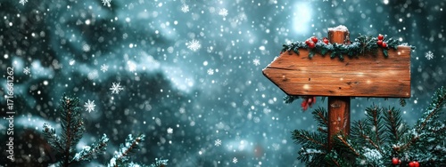 Winter Wonderland Signpost in a Snowy Forest Setting During the Holiday Season