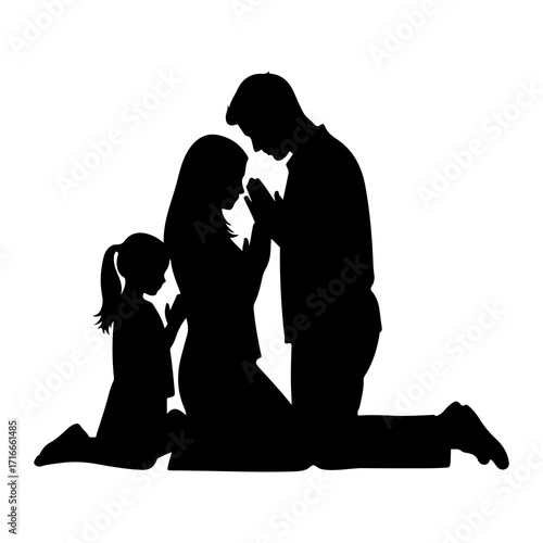 Family praying together silhouette prayer kneeling