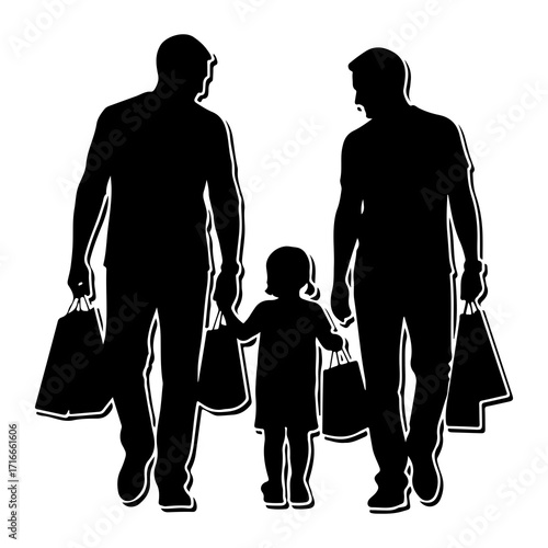 Family shopping with bags parents child