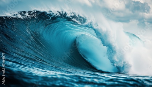 Crashing Waves Create Stunning Ocean Display Under Dark Stormy Sky at Dusk.