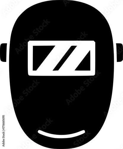 Black Welding Helmet Icon on Gray Background

