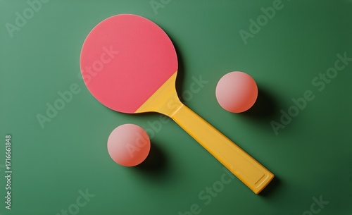 Brightly Colored Table Tennis Paddles and a Ball Ready for a Game on a Green ...