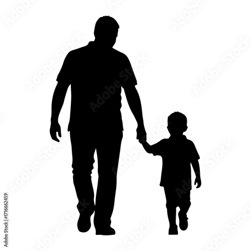 Father and child walking hand in hand silhouette holding hands