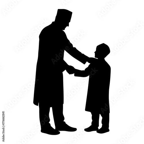 Father and son handshake silhouette greeting