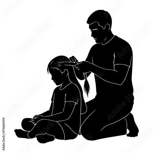 Father braids daughters hair braiding family