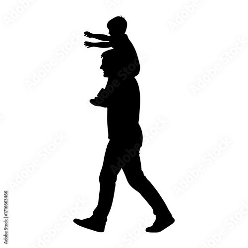 Father carrying child on shoulders daughter