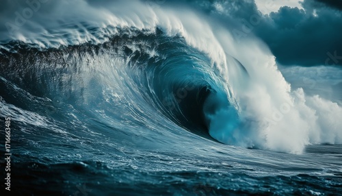 Crashing Waves Create Stunning Ocean Display Under Dark Stormy Sky at Dusk