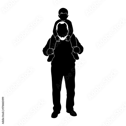 Father carrying child on shoulders silhouette