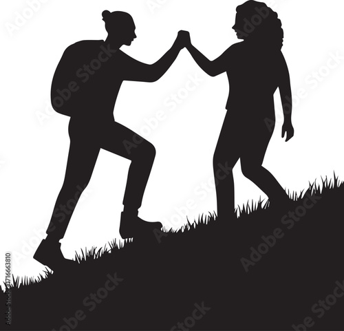 Uphill Together Teamwork Silhouette Art