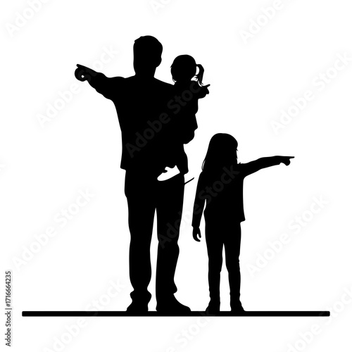Father holding daughter pointing direction silhouette