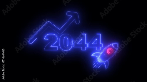Wallpaper Mural Blue neon 2044 year with upward arrow graph and rocket ship icon on black background new year Torontodigital.ca