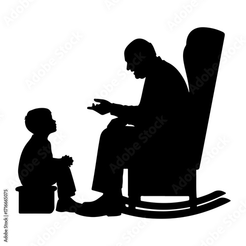 Grandfather telling story to grandson storytelling