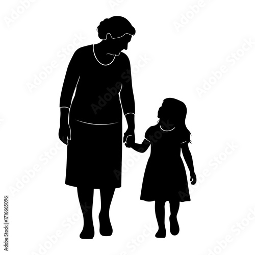 Grandmother and granddaughter holding hands family