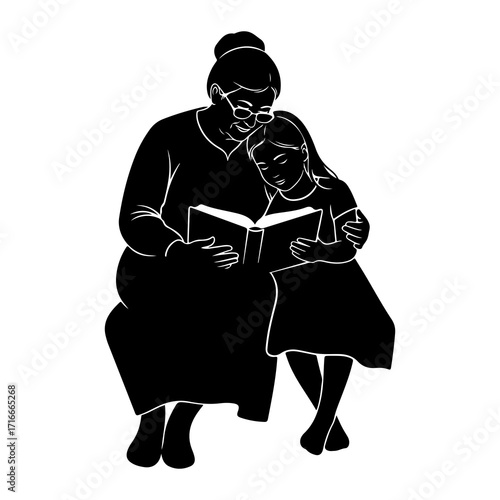 Grandmother reading to granddaughter book together