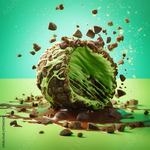 Exploding mint chocolate chip ice cream ball delicious dessert