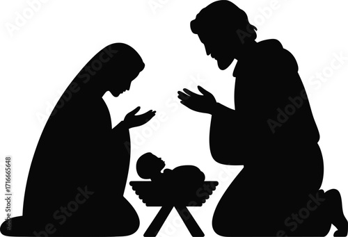 Nativity Scene Holy Family Illustration Isolated on Transparent Background, Religious Art
