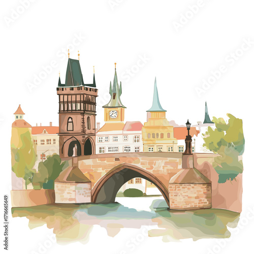 Charles Bridge. Charles Bridge watercolor vector illustration
