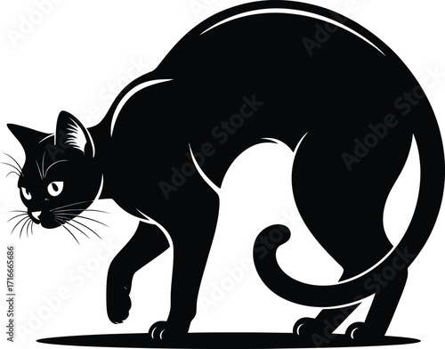 Black Cat Silhouette Illustration Isolated on Transparent Background, Feline Art