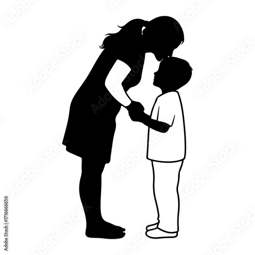 Mother kissing child forehead love