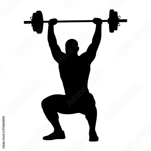 Muscular man lifting barbell silhouette weightlifting