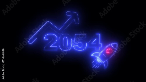 Wallpaper Mural Blue neon 2054 year with upward arrow graph and rocket ship icon on black background new year Torontodigital.ca