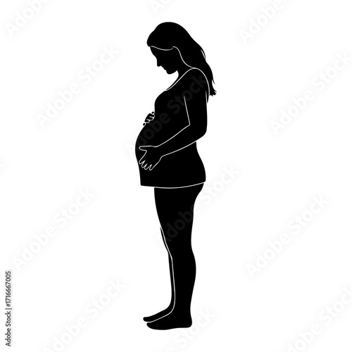 Pregnant woman silhouette touching belly hands