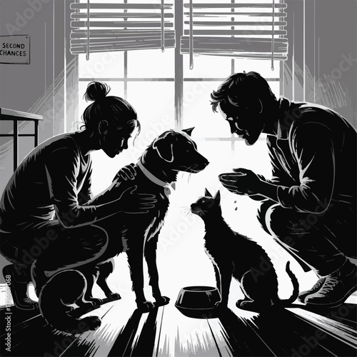 Animal Shelter and Pet Adoption Silhouette