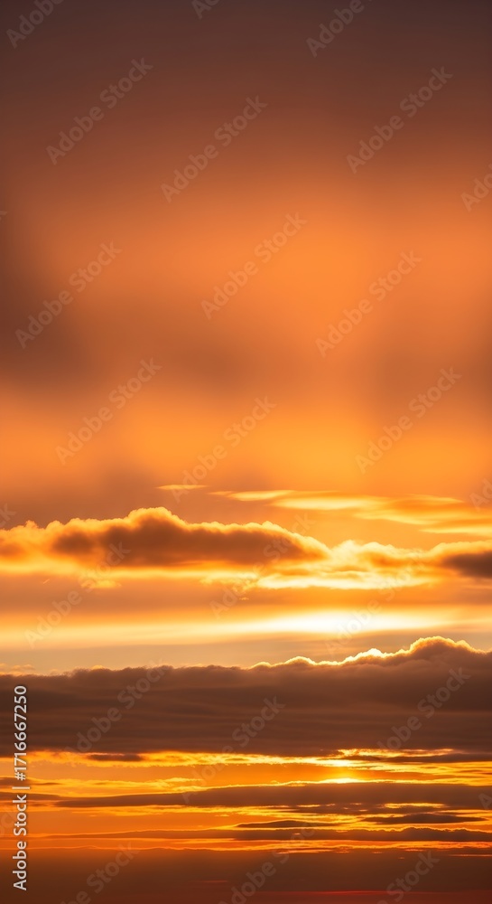 Fototapeta premium Vibrant orange sky with dramatic clouds illuminated by golden sunlight during sunset or sunrise