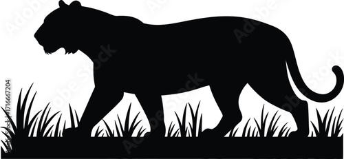 Walking Jaguar Illustration Isolated Silhouette Art, Wildlife Predator Feline Design