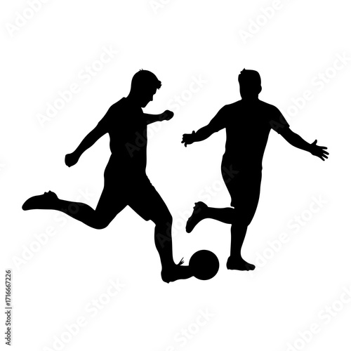 Soccer players kicking ball football action