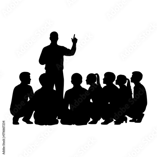 Teacher instructing a group of students learning education