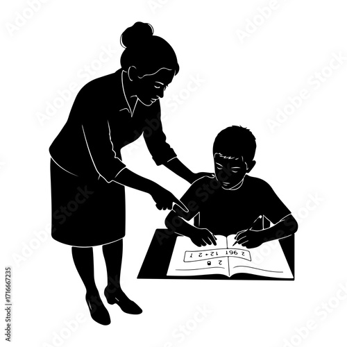 Teacher guiding student with math learning education