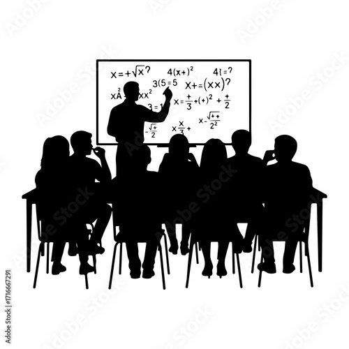 Teacher instructing students at whiteboard classroom