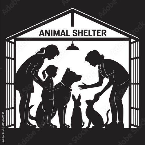 Animal Shelter and Pet Adoption Silhouette