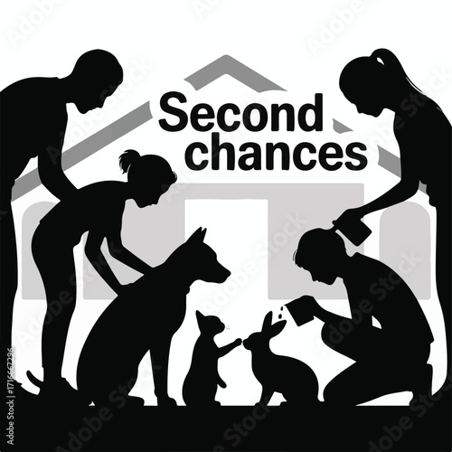Animal Shelter and Pet Adoption Silhouette
