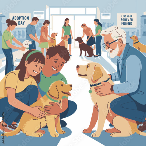 Happy Family Adopting a Dog at an Animal Shelter