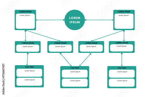 Clean and modern organizational chart template illustrating a business workflow concept