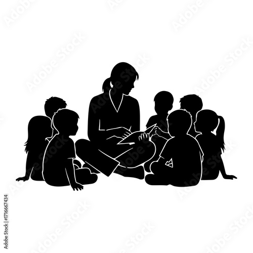 Teacher reading to attentive children book story time