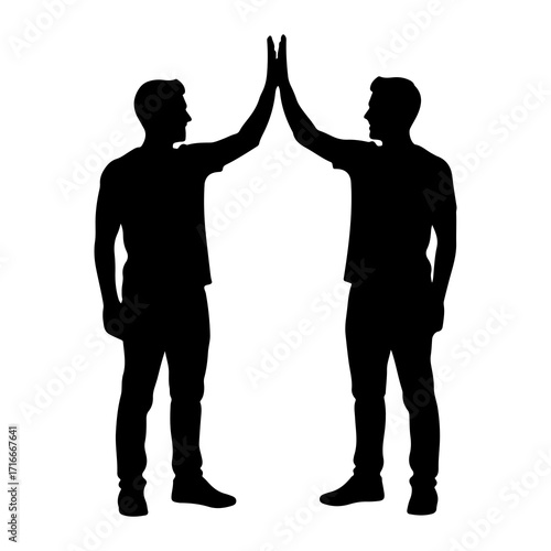Two men high five silhouette celebration