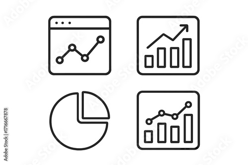 Various data visualization icons displayed in a modern and minimalist style for analytics and reporting