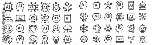 Variety of ai icons representing technology, innovation, and connectivity in digital art