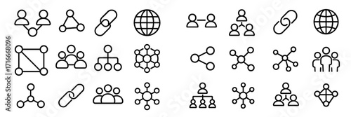 Icons representing networking, collaboration, and connection in a digital environment
