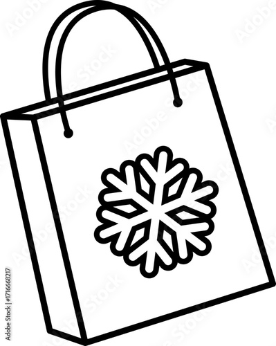 Christmas shopping bag with snowflake pattern outline vector.
Christmas gift bag icon.
Transparent background.