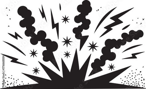 Comic Explosion Blast with Smoke Clouds and Star Effect