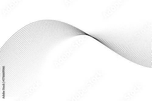 Abstract curve, modern gradient of dots with flowing rhythm. Illustration for big data, science, technology, and digital design concepts.