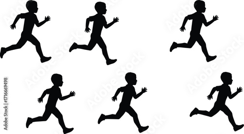 Vector silhouettes of a runner in various poses, illustrating speed, fitness, and sport.